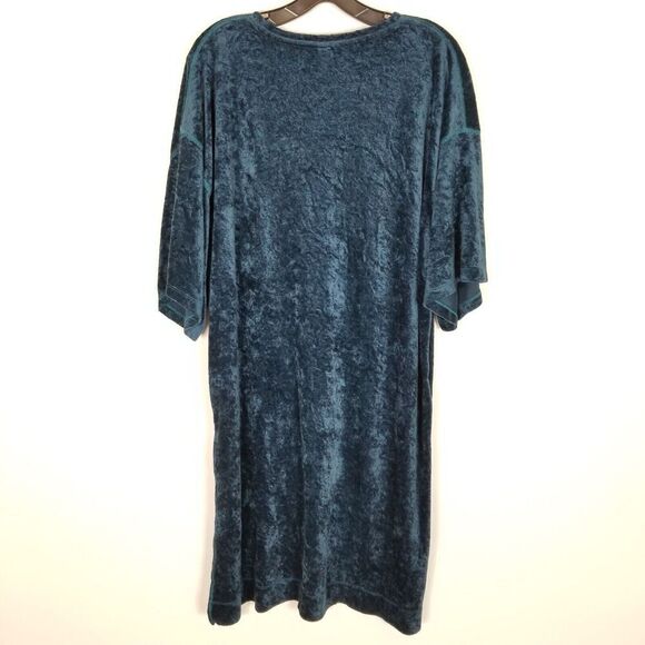 Free People We The Free Women Luxe Tee Blue Crushed Velvet Sz  L Slit Side - Picture 4 of 7